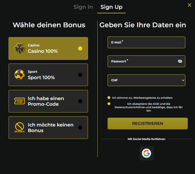 Registrierung beim OneClick Casino