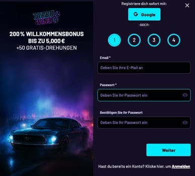 Online-Casino Turbowins Registrierung