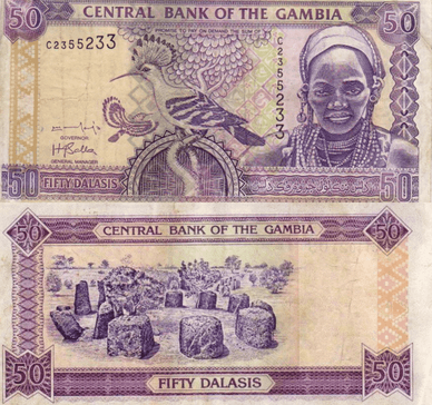 Банкнота номіналом 50 даласі з Республіки Гамбія, випуск зразка 2006–2010 років