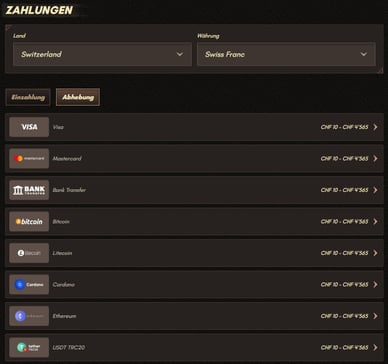 Auszahlung im Sankracasino