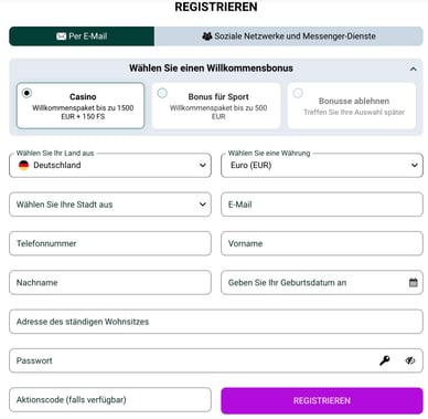 Registrierung Casino Registrierungsprozess in Spinbettercasino