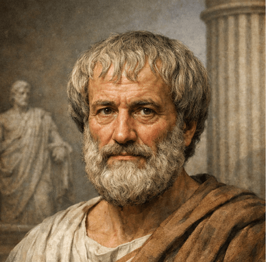 Ρεαλιστική προσωπογραφία του Αριστοτέλη με πάπυρο