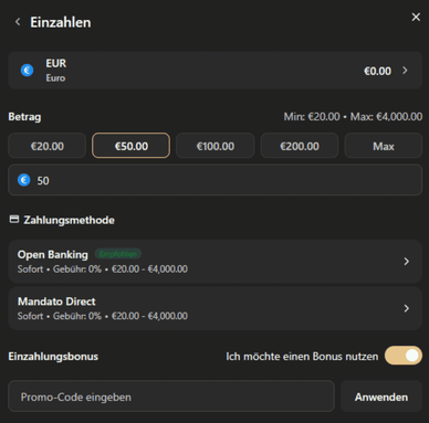 So funktioniert die Einzahlung bei Wolf.io Einzahlungsmöglichkeiten und Zahlungsmethoden bei Wolf.io