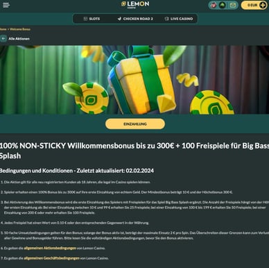 Willkommensbonus Paket in Casino Willkommensbonus Lemon Online Casino
