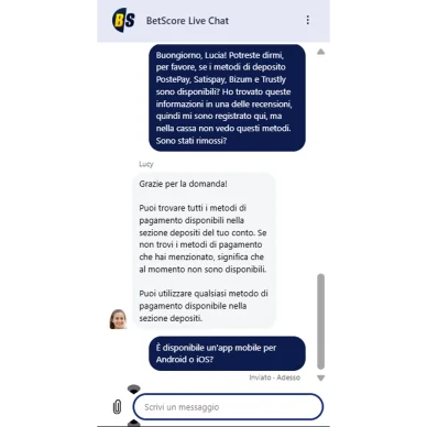 Live chat sul sito BetScore Assistenza BetScore
