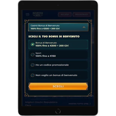 Scelta del bonus di benvenuto Monster Win