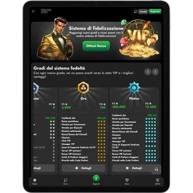 Programma VIP e sistema fedeltà OscarSpin Casino Programma VIP di OscarSpin Casino