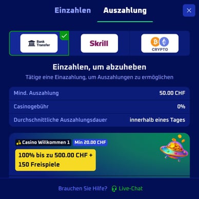 Auszahlen im Online Casino Spinwinera