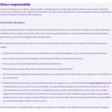 Sicurezza e gioco responsabile Robocat