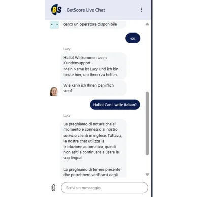 Live chat sul sito BetScore Assistenza BetScore