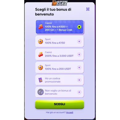 Spinbara scelta bonus benvenuto codice promozionale opzioni casino