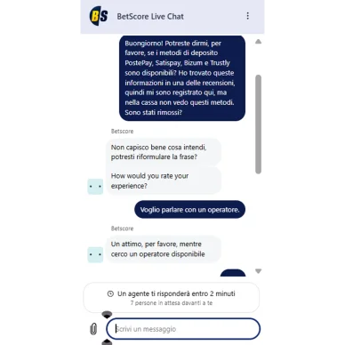 Live chat sul sito BetScore Assistenza BetScore