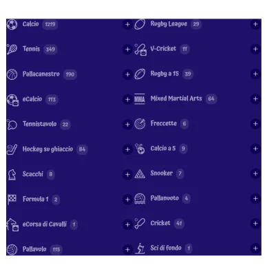 Spingranny scommesse sportive elenco sport calcio tennis basket quote
