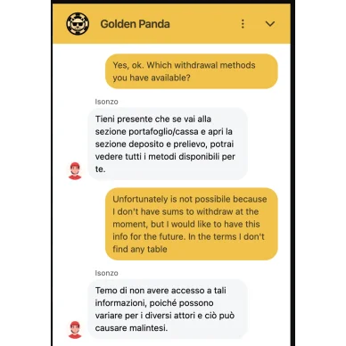 Chat con l'assistenza Golden Panda Casino