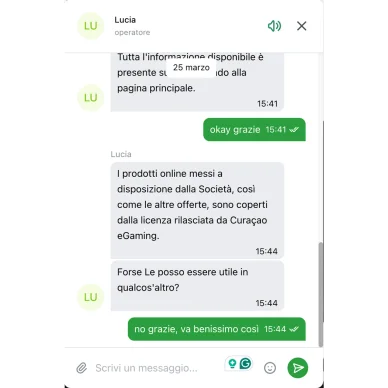 Esempio chat supporto Chat con servizio clienti