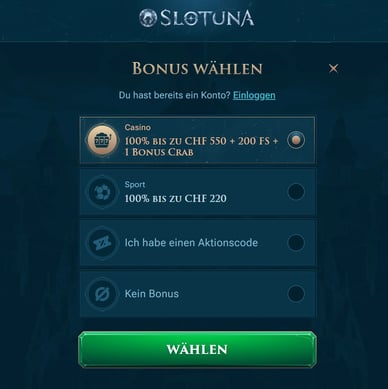 Registrierung im Online-Casino Slotuna