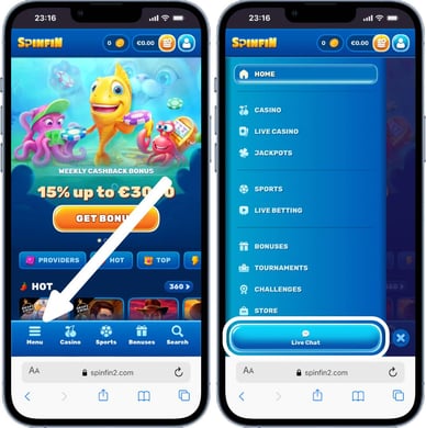 spinfin casino live chat