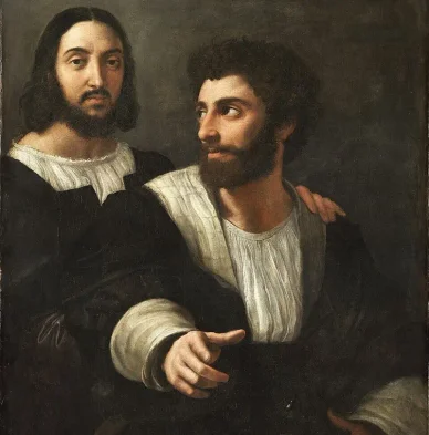 Raffaello Sanzio autoritratto con uno dei suoi amici, 1518-1520 Raffaello Sanzio autoritratto