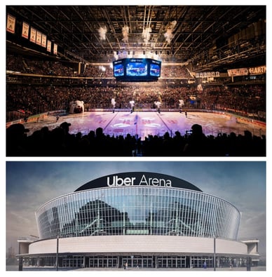 Blick auf die Uber Arena in Berlin – die Heimspielstätte des Eishockeyclubs Eisbären Berlin