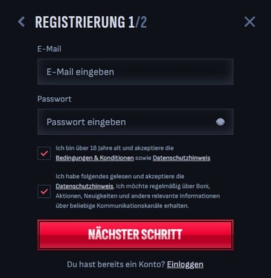 Regestrirung im Jeton Online Casinos
