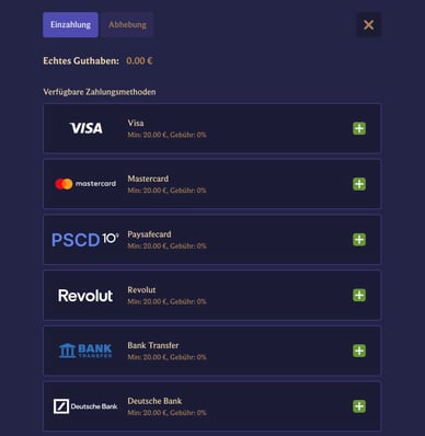 Einzahlung und Abhebung im Online Casino Diva Spin Casino Zahlungsmethoden