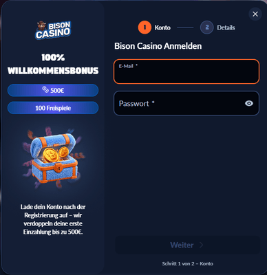 Registrierung im Online-Casino Bison Registrierung Casino Bison