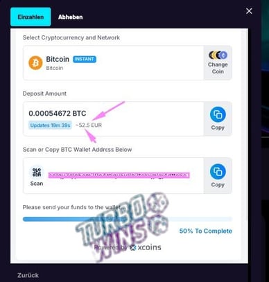Zahlung mit Kryptowährung im Casino Turbo Wins