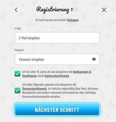 Benutzerregistrierung Casino Registrierung in Wyns Online Casino