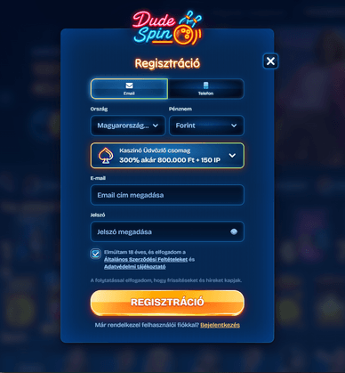 Dudespin regisztráció