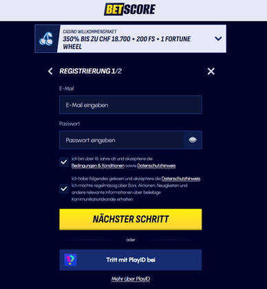 Registrierung Registrierung bei Betscore