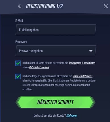 Anmeldung im VegasHero Online Casino