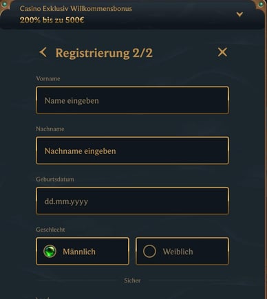 Der dritte Schritt zur Anmeldung im deutschen Spielcasino Talismania