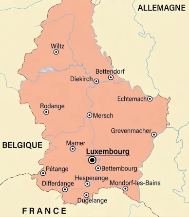 Géographie du Luxembourg. Carte des villes du Luxembourg.