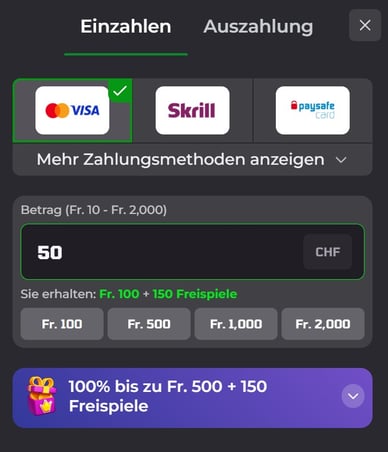 Einzahlungen im Luckycaponecasino