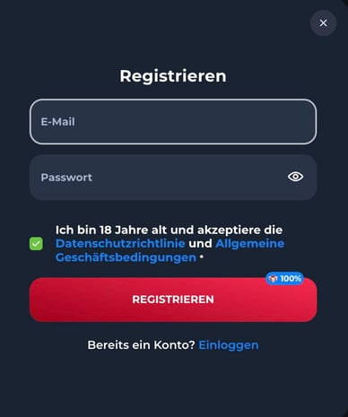 Registrierung im Casino Winorio Registrierung