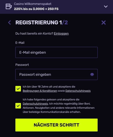 Registrierung in Casino Sportuna Casino Registrierung