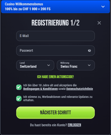 Registrierung im Slimking Casino