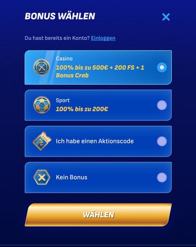 Registrierungsprozess Wonaco Casino