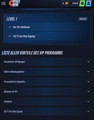 VIP-Programm in Vegas Hero Online Casino