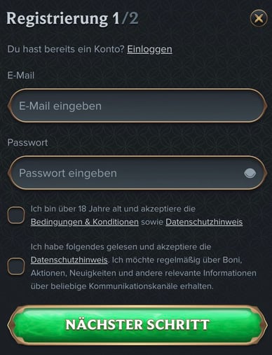 Registrierung in Online Casino Registrierung im Casino