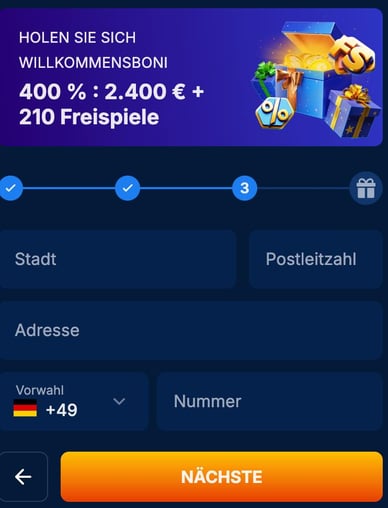 der Registrierung im Only Win Casino Geben Sie bei der Registrierung im Only Win Casino Ihre Telefonnummer und Adresse an