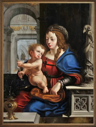 Madonna z Dzieciątkiem na tle renesansowej architektury, ok. 1535, Joos van Cleve