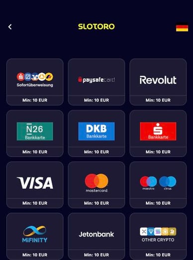 Einzahlungs Casino Einzahlungsmethoden Slotoro Casino Online