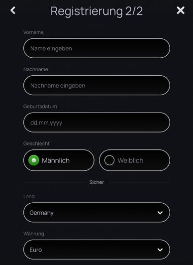 Eingabe der persönlichen Daten