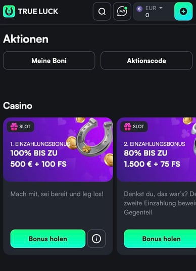 True Luck Online Casino Willkommenspaket