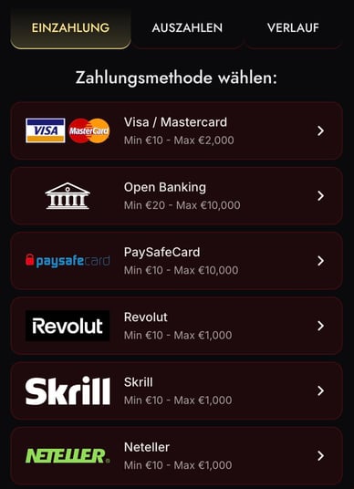 Methoden für Einzahlung Einzahlung im Casino