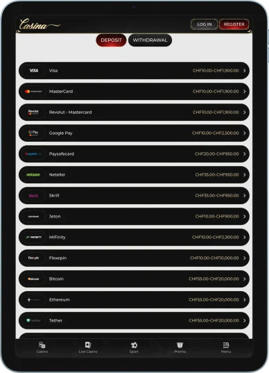Einzahlungsmethoden und Einzahlungsprozess Casina Casino