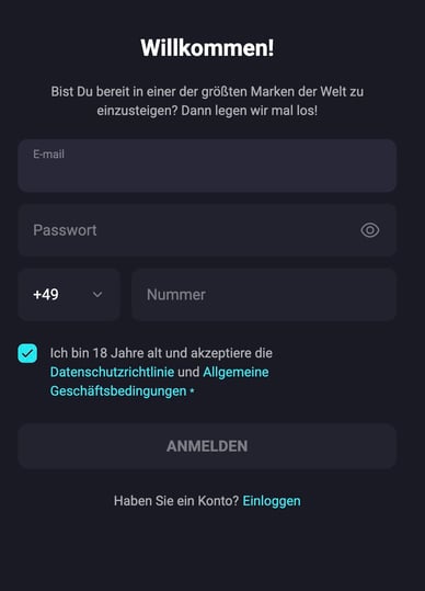 Spielerregistrierung Casino Novadreams 