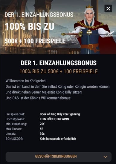 Willkommensbonus King-Billy-Casino