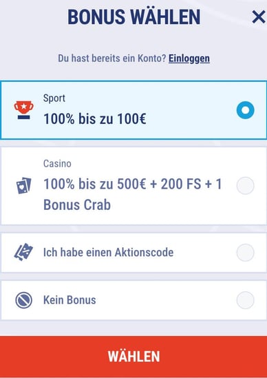 Der erste Schritt bei der Registrierung im TikiTaka Casino ist die Auswahl eines Bonus Wählen Sie einen Bonus / lehnen Sie ihn ab